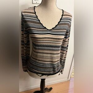 Y2K CASLON Cashmere Cotton Striped Boat Neck Jersey Knit Top MEDIUM